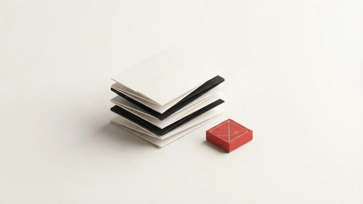 Layered customs application records Layered paper planes and a geometric seal representing customs application records