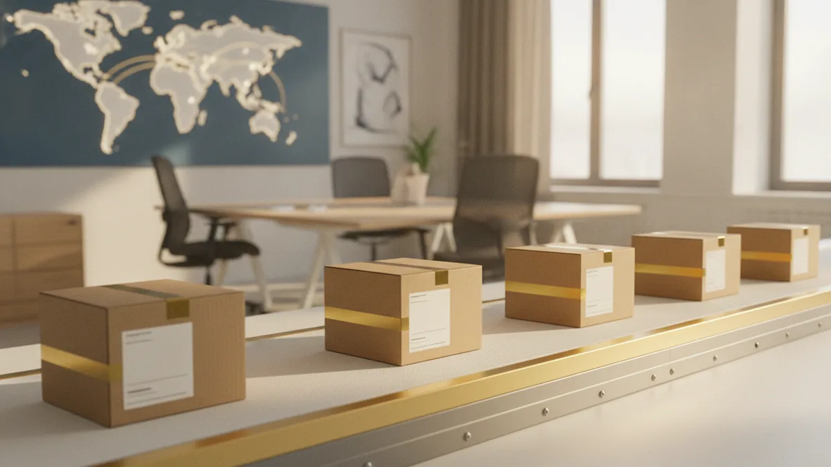 VAT transport across stages Staged goods moving along a supply chain to illustrate how VAT is collected multiple times.