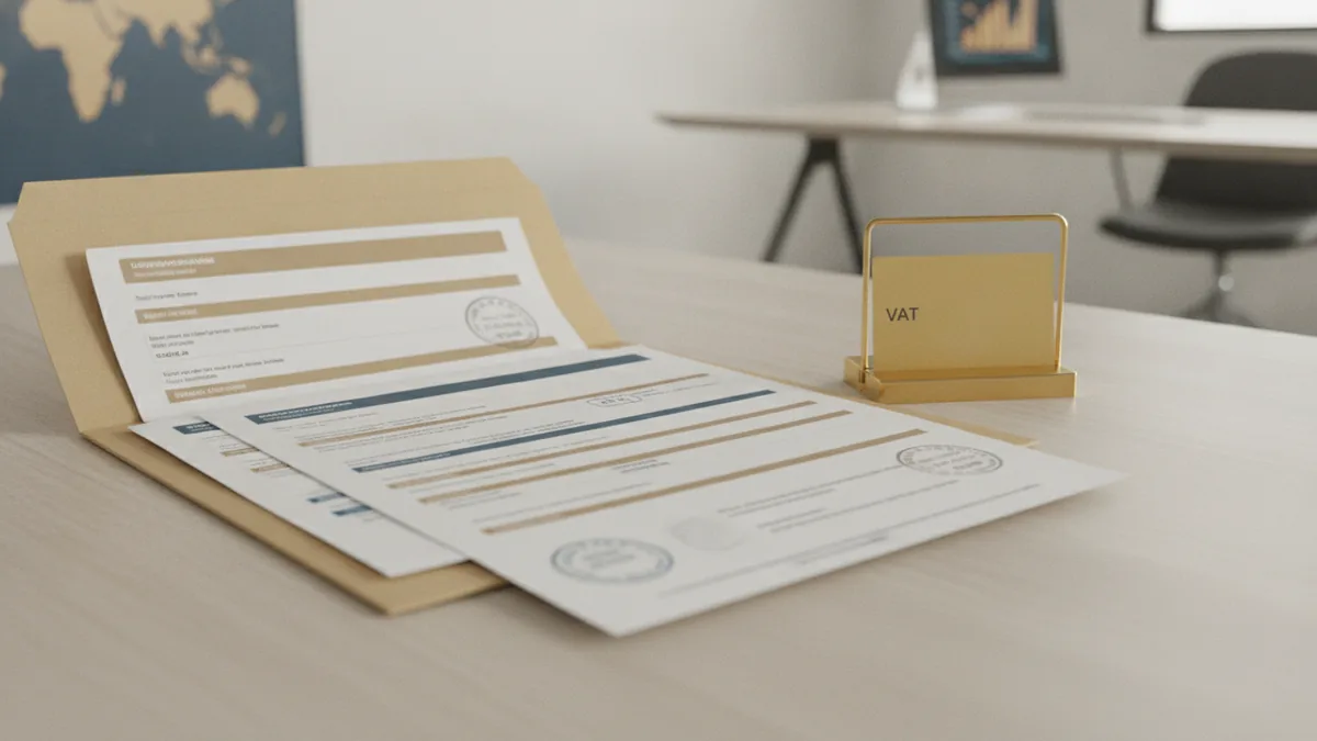 Organized compliance documents representing VAT registration and VAT identification number handling.