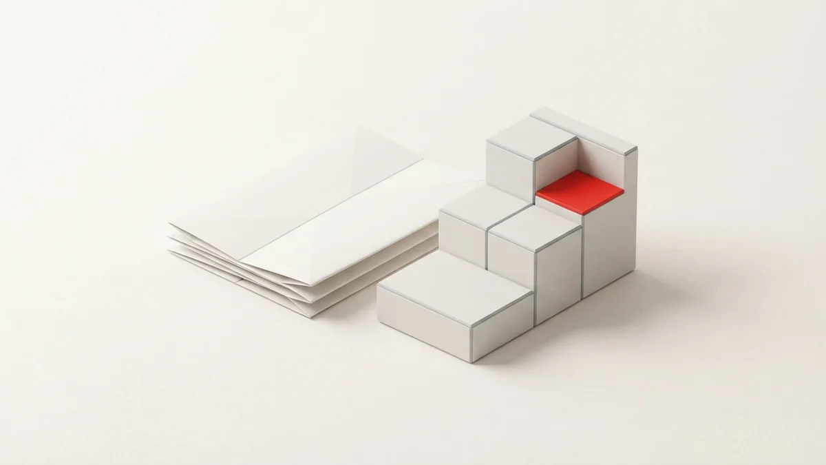 Steps toward a VAT number Folded paper and aligned blocks showing the steps toward VAT registration