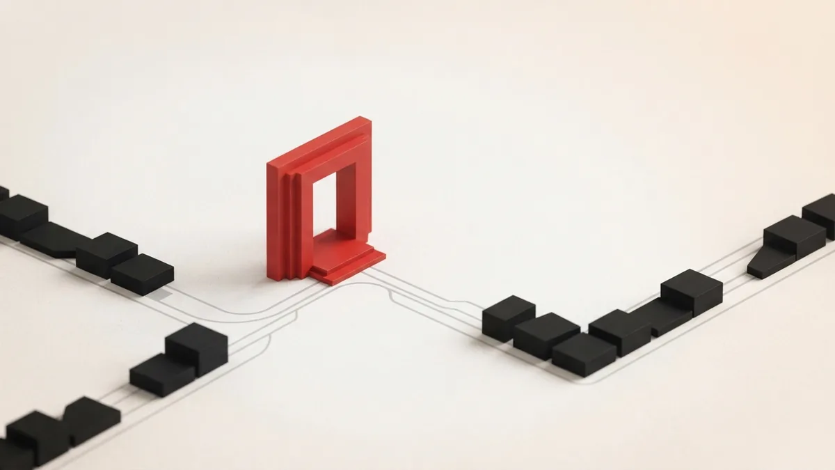 VAT number validation concept Routed paths and a red gate symbolizing a VAT number validation check