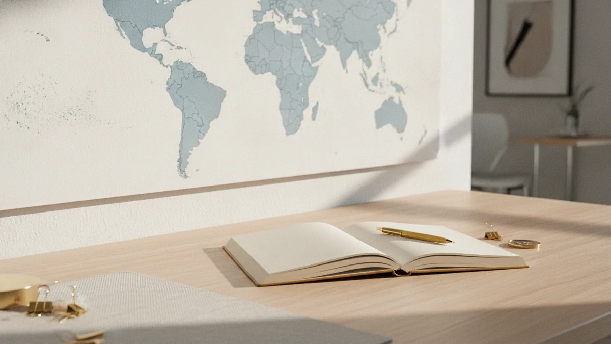 Map and notebook representing cross-border VAT verification across EU and UK