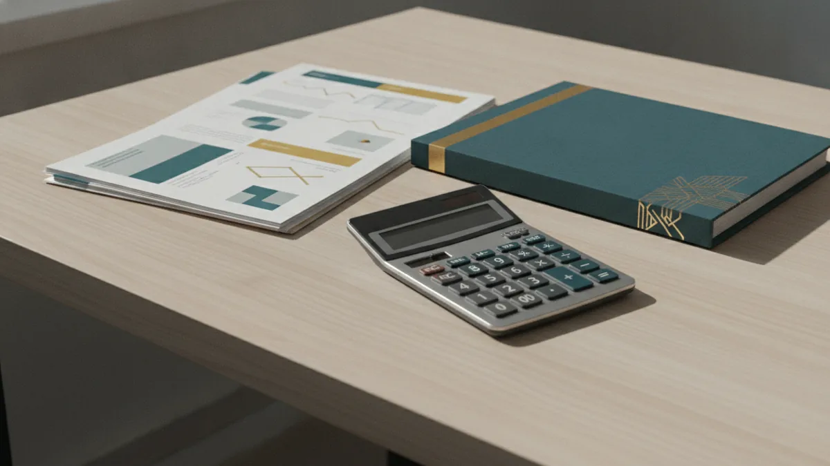 EU VAT records and checks European business paperwork and calculator arranged on a clean work desk