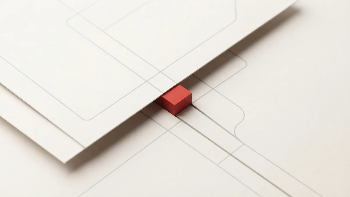 VAT compliance across borders Offset paper layers and a small block representing VAT compliance across borders