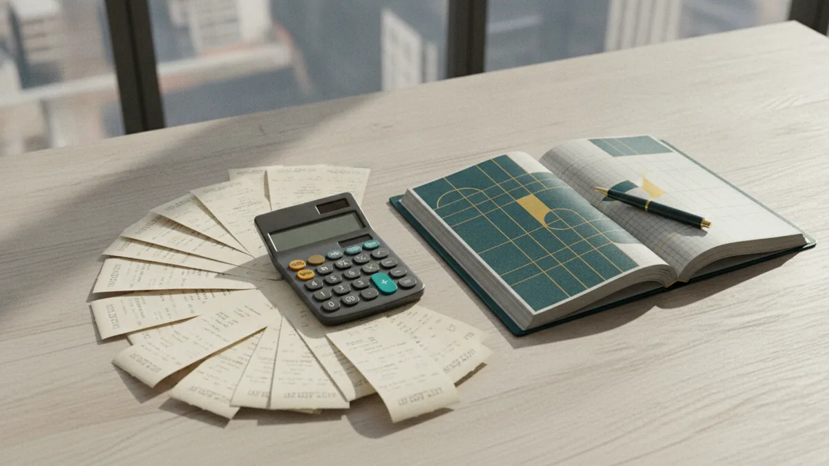 Calculator and receipts showing a careful B&O tax calculation process